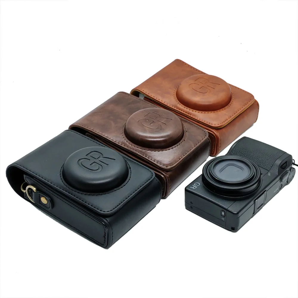 PU Leather Camera Bag Case For Ricoh GR GRII GRIII GR GR2 GR3 3X Full Body Cover With Strap