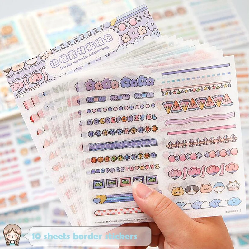 10 blätter Kawaii Grenze Aufkleber DIY Scrapbooking Journal Planer Notebook Dekorationen Koreanische Schreibwaren Label Index Aufkleber