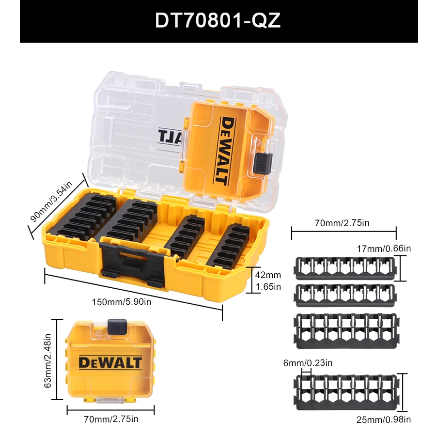 Imagem -02 - Dewalt Dt70801 Original Resistente Case de Armazenamento Tampa Transparente Bandeja Removível Empilhamento Parafusos de Armazenamento Bits Acessório Titular