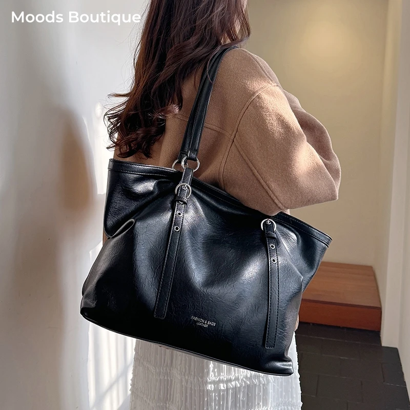 MOODS Damen Große Schultertaschen Hochwertige Weiche Vegane Leder Einfarbige Große Kapazität Shopper 2026 Neueste Pendler-Handtaschen