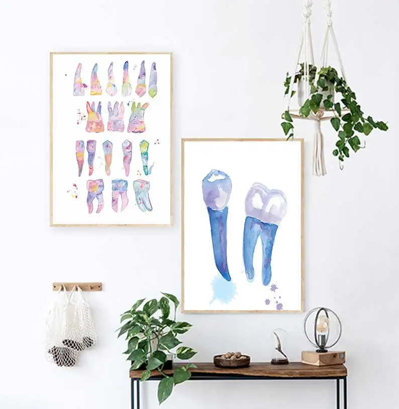 Dental Art Tooth Canvas Painting Watercolor Wall Art Poster Dental Hygienist Canvas Print Teeth Gifts Wall Pictures Clinic Decor