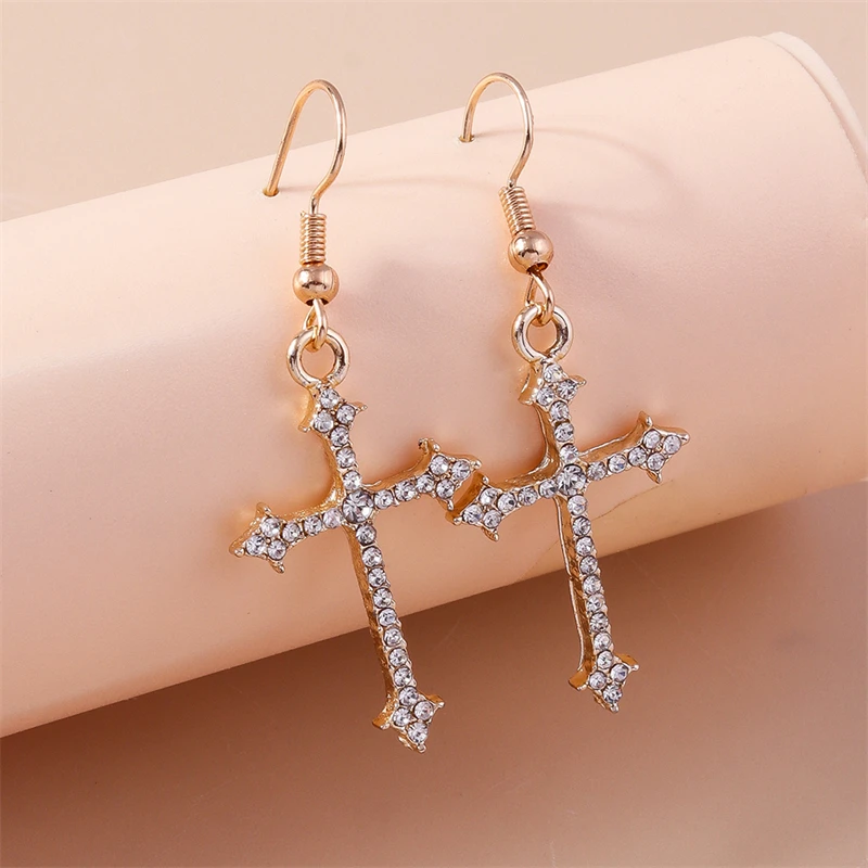 Mode Kristall Kreuz Tropfen Ohrringe für Frauen Gothic Kreuz Baumeln Haken Ohrringe Mädchen Party Festival Schmuck Geschenke – Detail 3