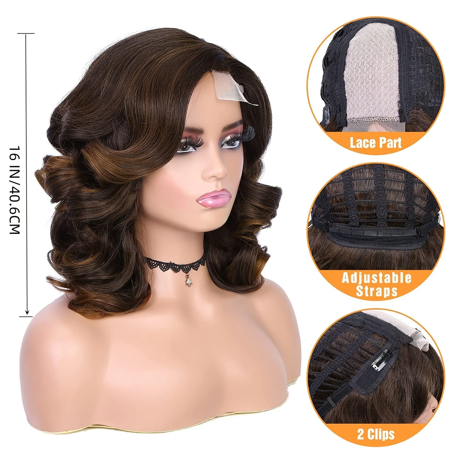 Body Wave Long Wig Brown Color Synthetic Hair Wigs for Women Side Part Wigs on Sale Clearance Cosplay Wig Daily Use