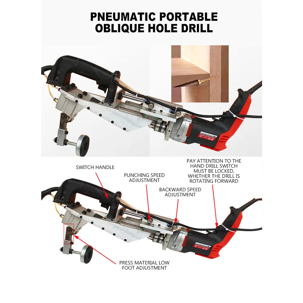

2026 500W Pneumatic Side Hole Machine Woodworking Drill Puncher Portable Slant Hole Machine Tenon Punching Machine