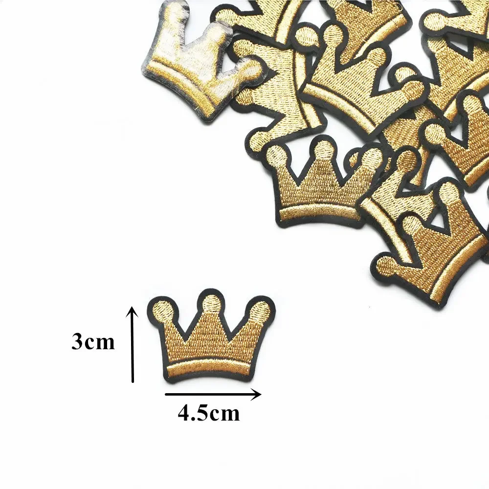 10PCS Gold Crown Cartoon Embroidered Patches Sew Iron On Badges King For Dress Bag Jeans T Shirt DIY Appliques Craft Decoration