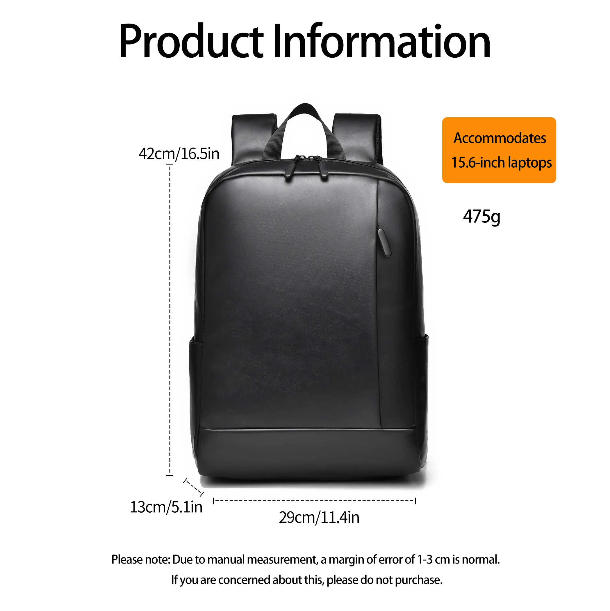 حقيبة ظهر رجال الأعمال مقاس 15.6 بوصة بسعة كبيرة حقيبة ظهر كاجوال للرجال من جلد البولي يوريثان خفيفة الوزن للرجال حقيبة ظهر للكمبيوتر المحمول