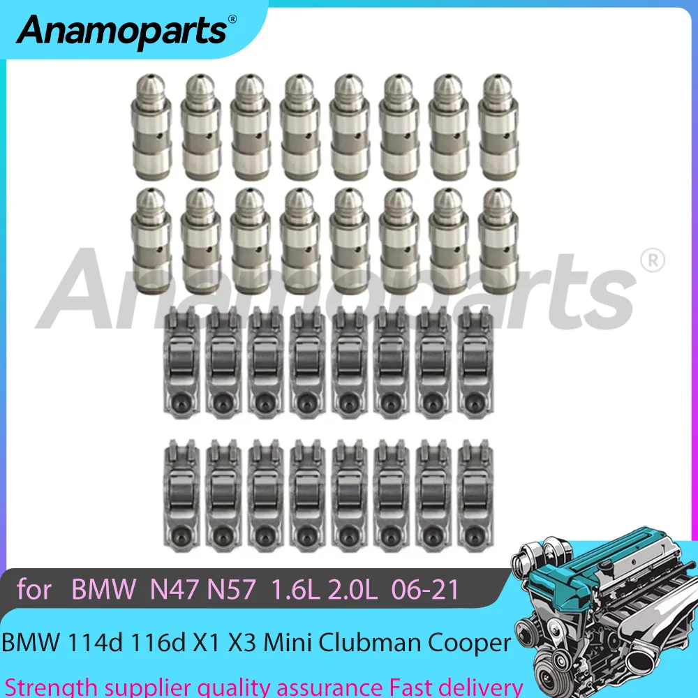 16x Hydraulic Lifters Rocker Arms Set For 06-21 BMW 114d 116d 120d 125d 218d X1 X3 MINI Clubman Cooper 1.6L 2.0L engine N47 N57