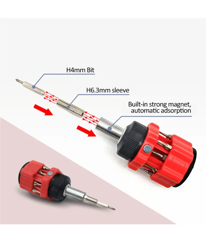 

Multi-Purpose Combination Screwdriver 12-in-1 Mini Screwdriver Precision Repair and Disassembly Ratchet Screwdriver