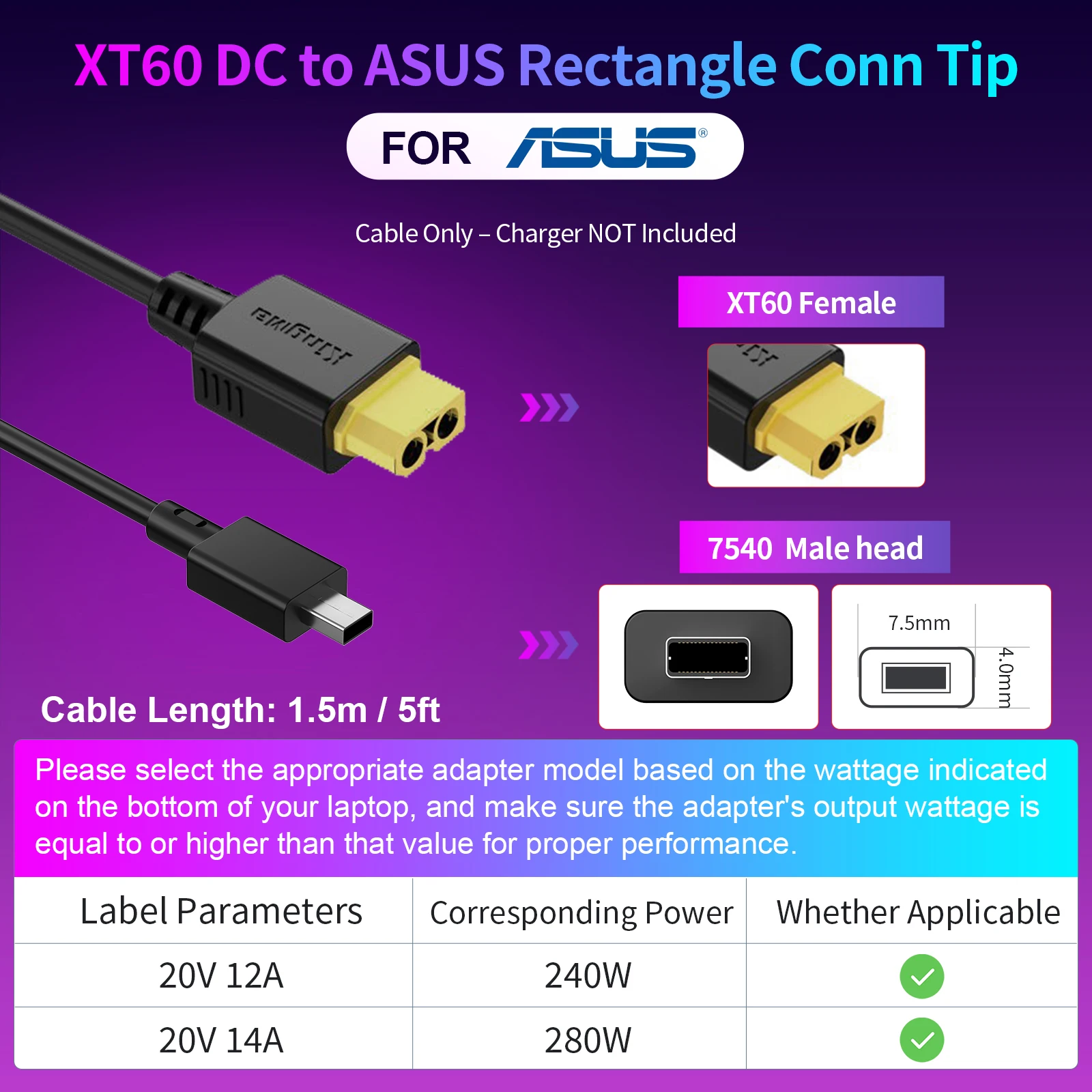 330W GaN-oplader, XT60 naar DC-kabeladapter, vervanging voor Lenovo, ASUS, Dell, Alienware, HP, Acer, MSI, Razer, Xiaomi laptops