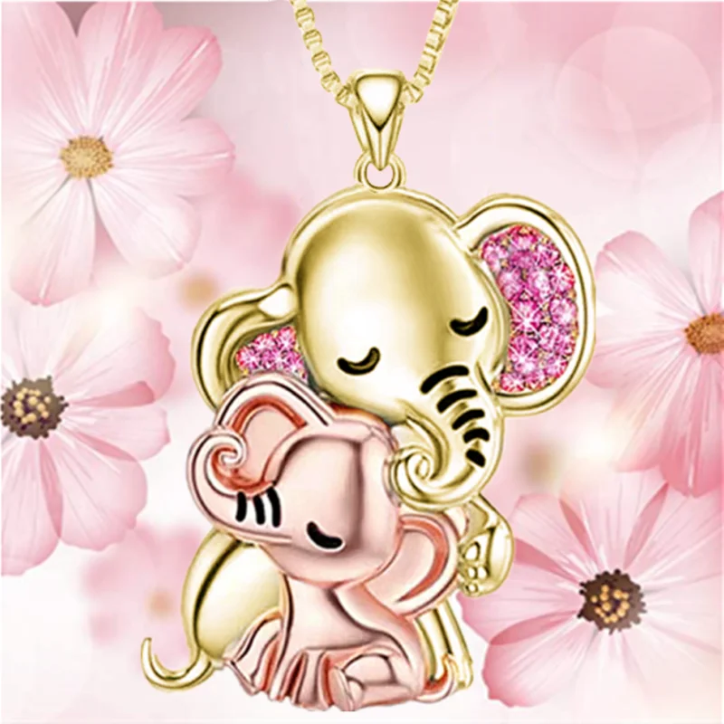 Fashion Elephant Necklace Two-color Stainless Steel Animal Pendant Engagement Necklaces for Women Animal Jewelry Halloween Gift