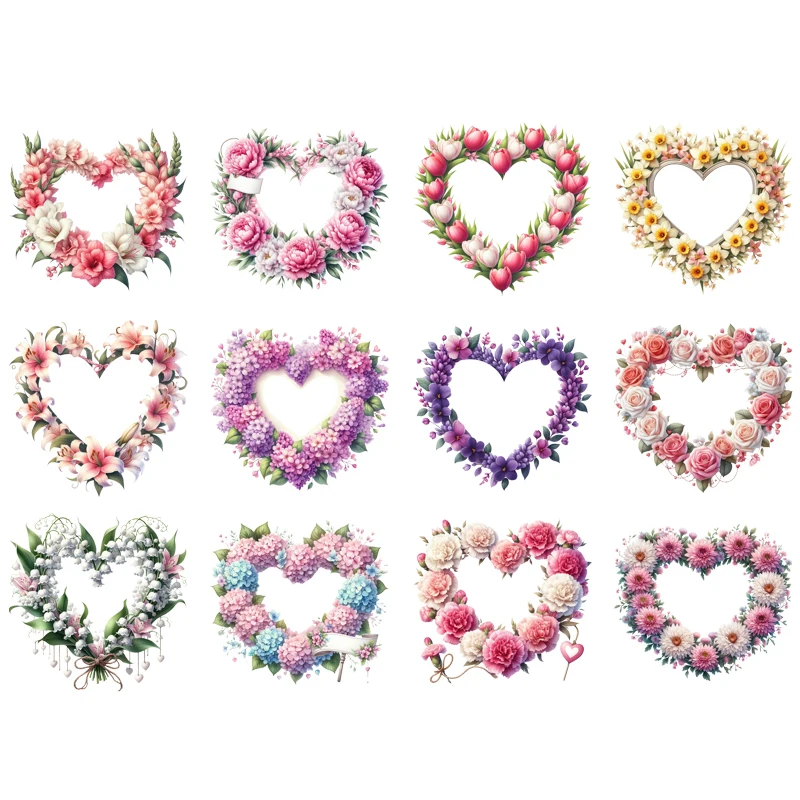 Iron On Transfer Love wreath flower Patch DIY Thermal Sticker Iron On Patches For Clothing Kid Heat Transfer Cute Girl Applique