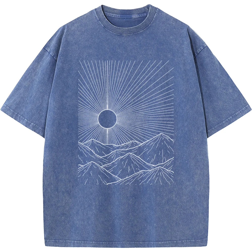 Men's Outdoor Linear Peak Short-Sleeved Shirt Casual Fashion T-shirt Student Top T-shirts