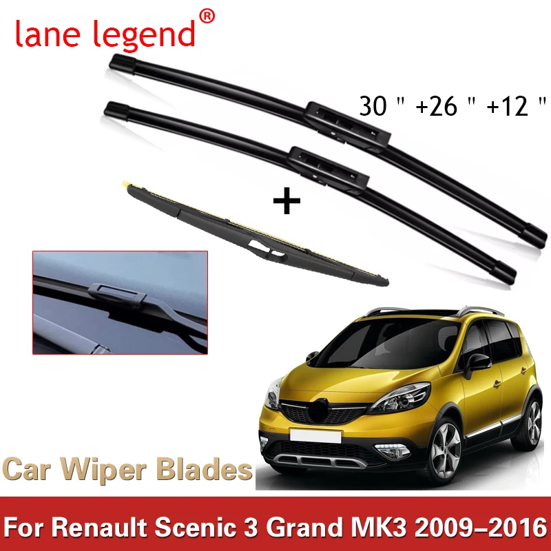 Limpiaparabrisas delantero y trasero para coche, juego de escobillas para Renault Scenic 3 Grand MK3, 2009, 2010, 2011, 2012, 2013, 2014, 2015, 2016