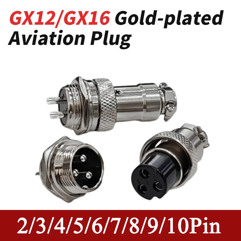 GX16/GX12 Male and Female 2/3/4/5/6/7/8/9/10Pin Soldering Industrial Connectors Gold-plated Aviation Plug and Socket Connector