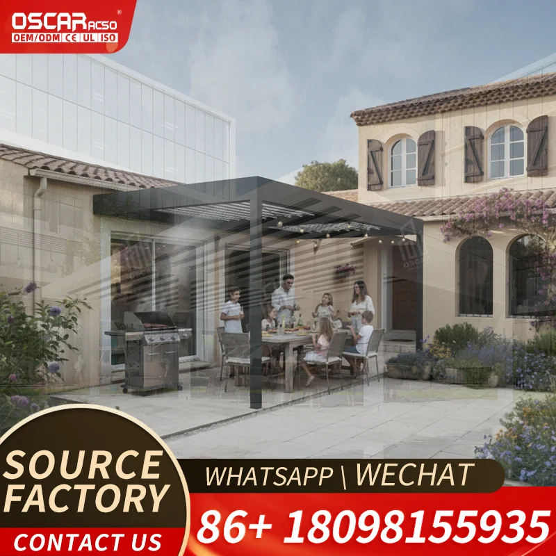 High end Custom Sliding Roof Backyard Patio Aluminum Louvre Pergola with Retractable Feature for Home Outdoor Entertaining Europ