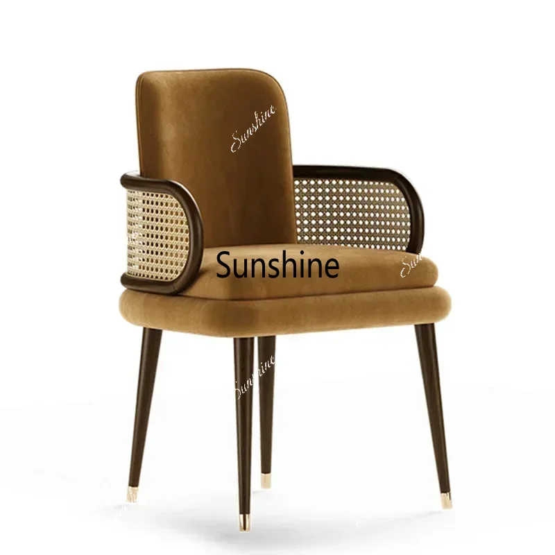 Nordic Solid Wood Armchair Rattan Living Room Chairs Home Furniture Designer Hotel Dining Chair Model Room Negotiation Chair A