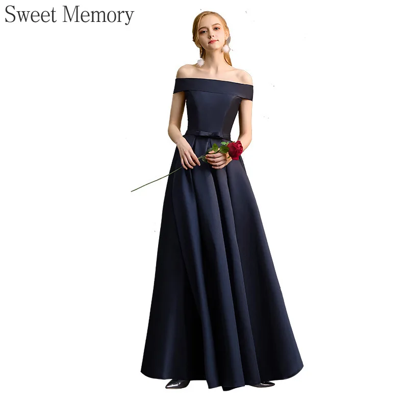 D4101 Customized Dark Blue Satin Bespoke Occasion Dresses 2025 Maxi Vestidos Elegant Woman Long Prom Bridesmaid Party Dress