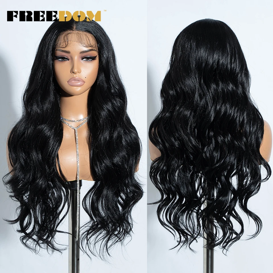 FREEDOM Synthetic Lace Front Wigs For Women 30 inch Long Body Wave T Part Lace Wigs Ombre Blonde Brown Wig Cosplay Wigs