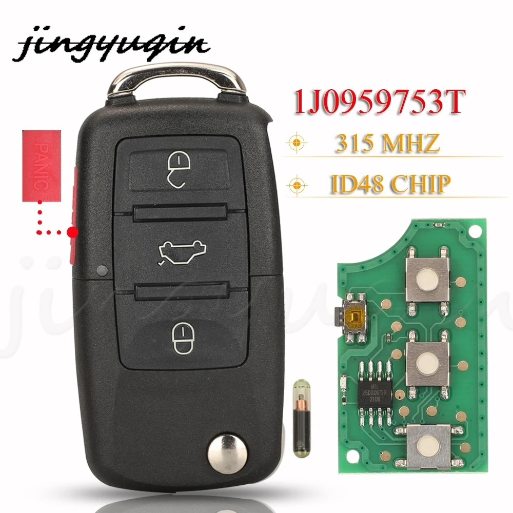 

jingyuqin Smart Remote Car Key Fob 1J0959753T 315Mhz ID48 For VW Beetle Golf Jetta GTI Passat Skoda Seat Transmitter Control