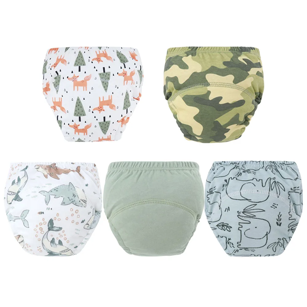 Cute Patterns Kids Baby Potty Training Diaper Panties with Adjustable Waist Cotton Waterproof Layer Easy On/Off for 12-24 Months