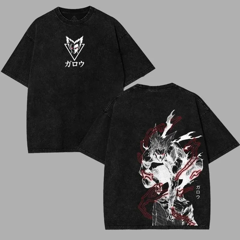 가루 원펀맨 프린트 티셔츠 남성 의류 스트릿 Y2K 빈티지 워싱 티셔츠 캐주얼 애시드 워싱 고품질 소프트 티