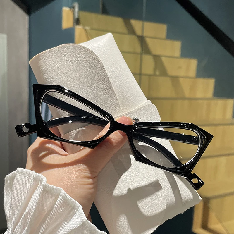 Ladies Cat Eye Polygonal Eyeglasses Frame Trendy Optical Blue Light Blocking Glasses Women\'s Computer Glasses Clear Lens Eyewear
