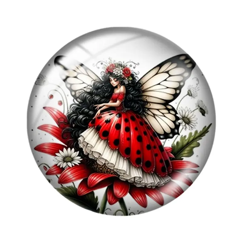 Dot Mushroom Girl 10pcs 12mm14mm/16mm/18mm/20mm/25mm Round Photo Glass Cabochon Demo Flat Back Making Findings Jewelry