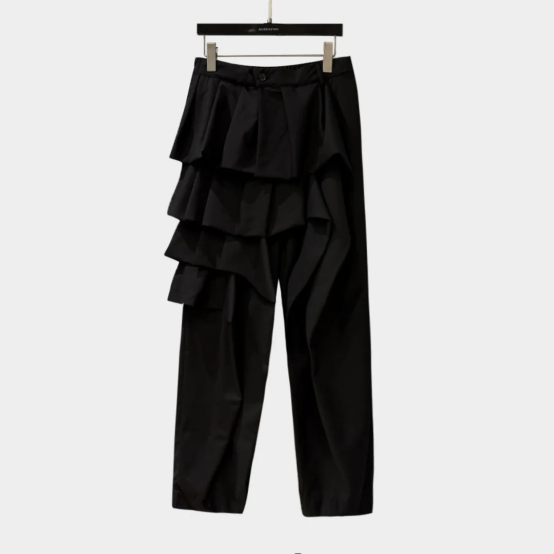 High Street Simple Multi-Layer Paneled Casual Pants Women's Casual Fashion Trousers Female Comfortable Pants
