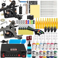 Complete Tattoo Kit Machines Gun Ink Set Mini Power Supply Tattoo Gun Full Set Supplies with Long Needles for Permanent Makeup