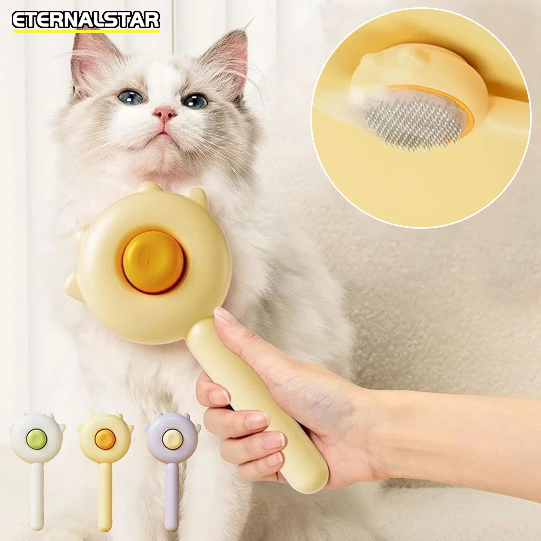 Pet Comb One-Key Hair Removal Cleaning Brush Self Cleaning Slicker Brush for Dog Cat Pet Comb Remover Undercoat Tangled Hair