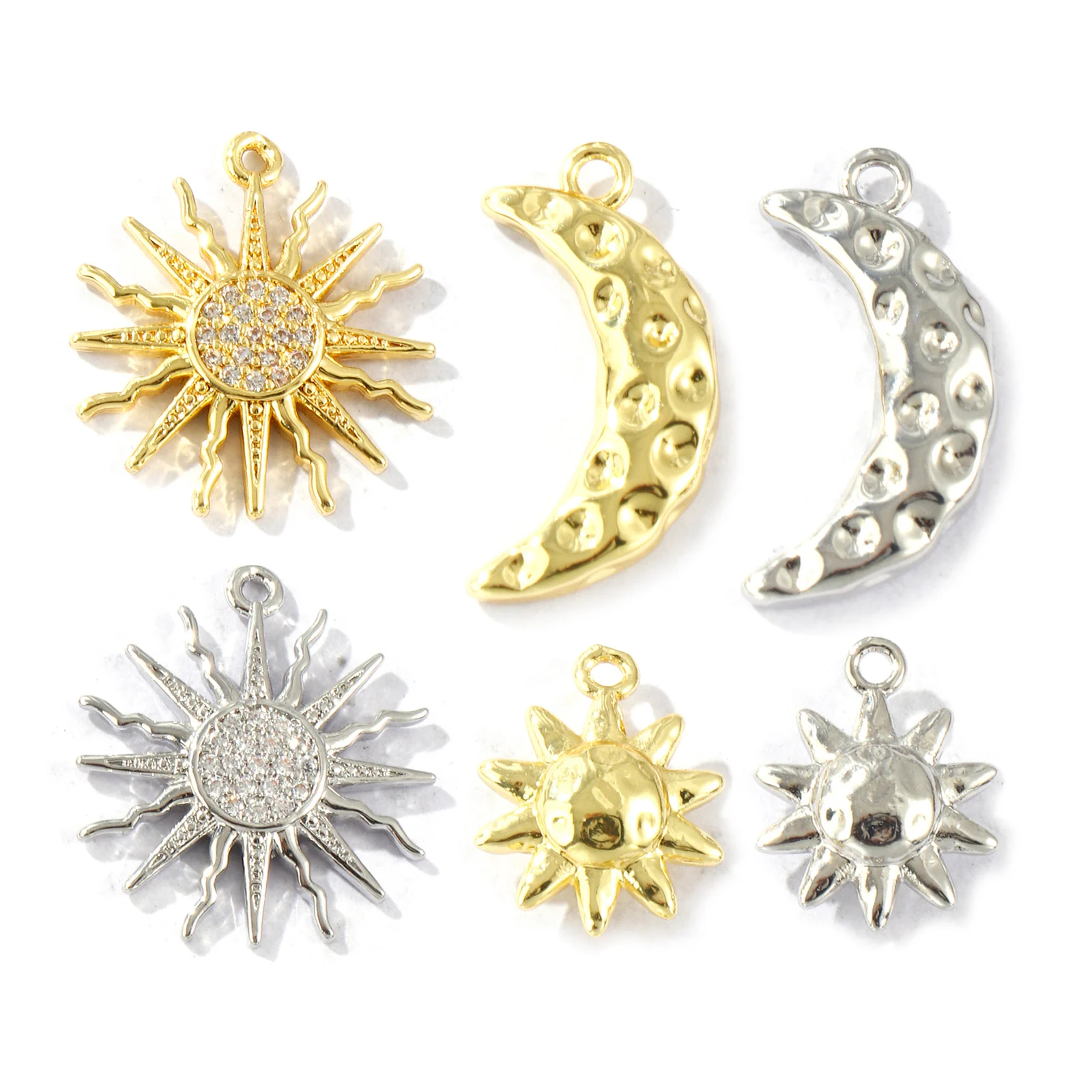 2 Pcs Brass Galaxy Charms Multicolor Sun Moon Cubic Zirconia Pendants For DIY Necklace Earrings Bracelet Jewelry Making