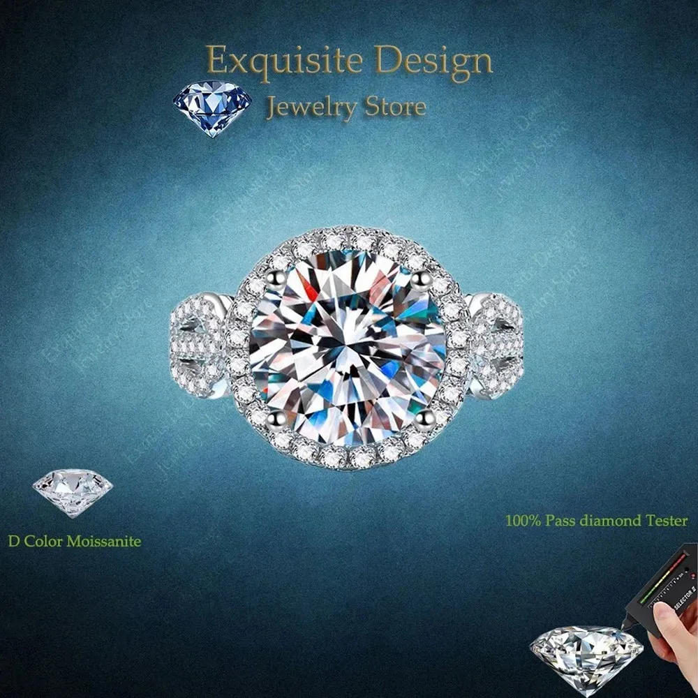 

Exquisite Design Premium Engagement Ring Wife Round Wrapped 5CT Moissanite Diamond Girl Birthday Gift PT950 Platinum Rings