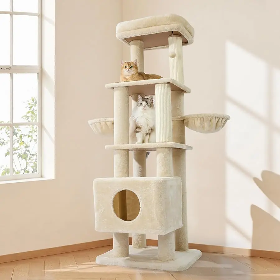 

Gardner Pet 65in Heavy Duty Cat Tree Tower for Large Cats, Multi-Level Cat Furniture with Replaceable Sisal Scratching Post, Ham