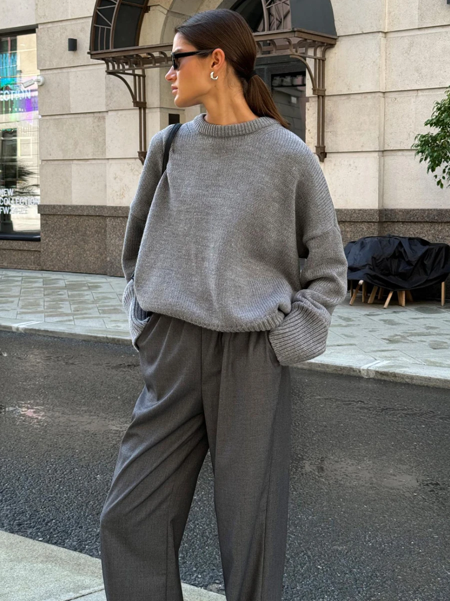 Winter Women's Oversize Sweater Burgundy O-neck Vintage Pullover Women Jumper Basic Gray Female Warm Knitted Sweaters for Women - Image 2