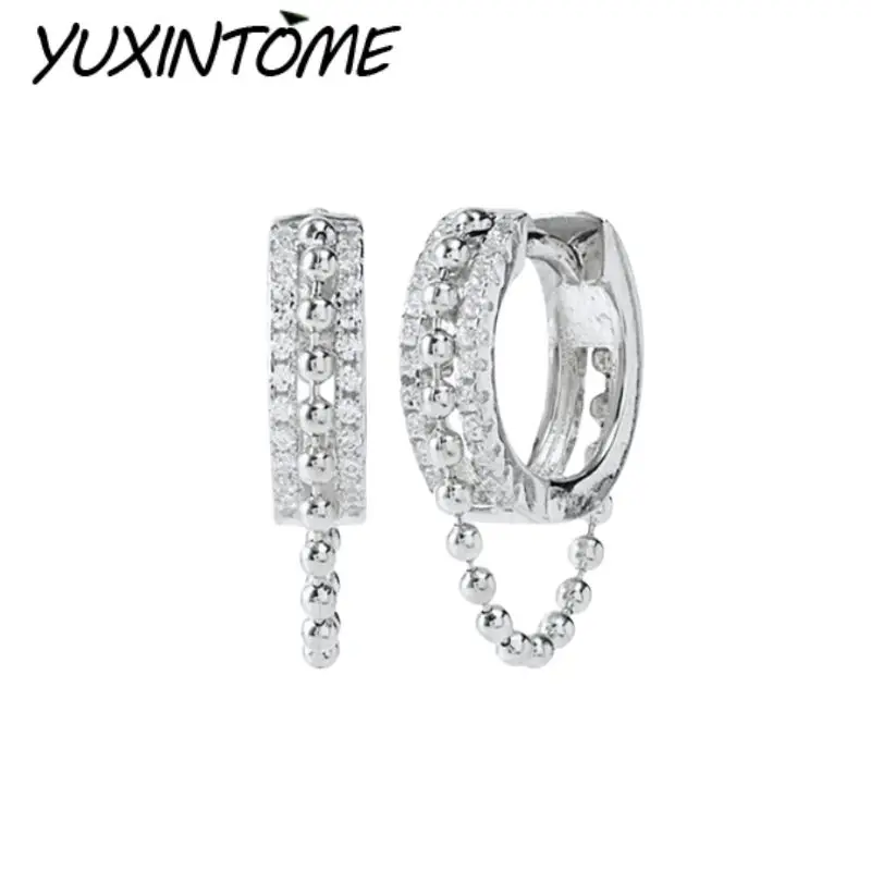 

925 Sterling Silver Needle Noble and luxurious Semi-embellished Hollow Beaded Chain Earrings Women's Party Hoop Earrings Jewelry