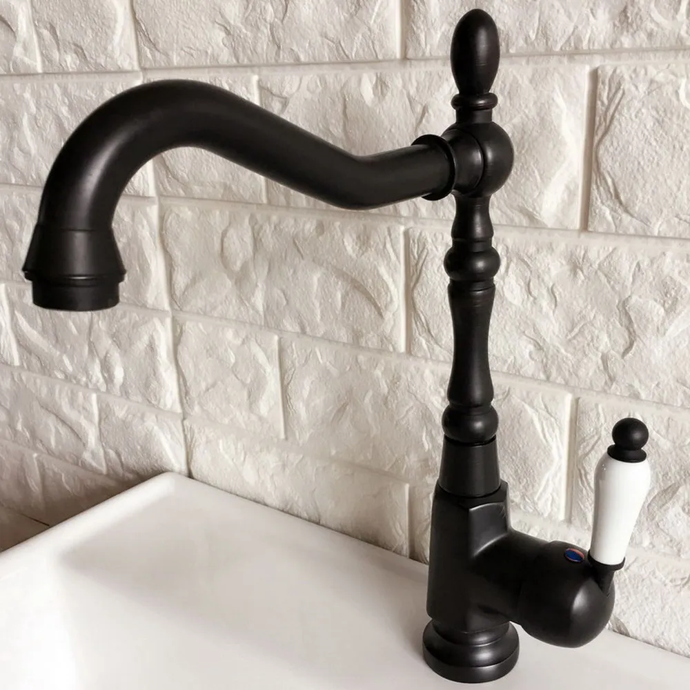 Oil Rubbed Bronze Kitchen Faucet Cold and Hot Water Mixer Single Handle 360 Degree Rotation Tap Knf387