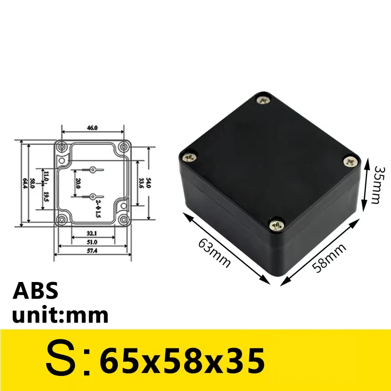 Czarna, wodoodporna obudowa z tworzywa sztucznego do zastosowań zewnętrznych, pudełko na projekty elektroniczne, obudowa na instrumenty, pudełko na projekty elektryczne, puszka przyłączeniowa.