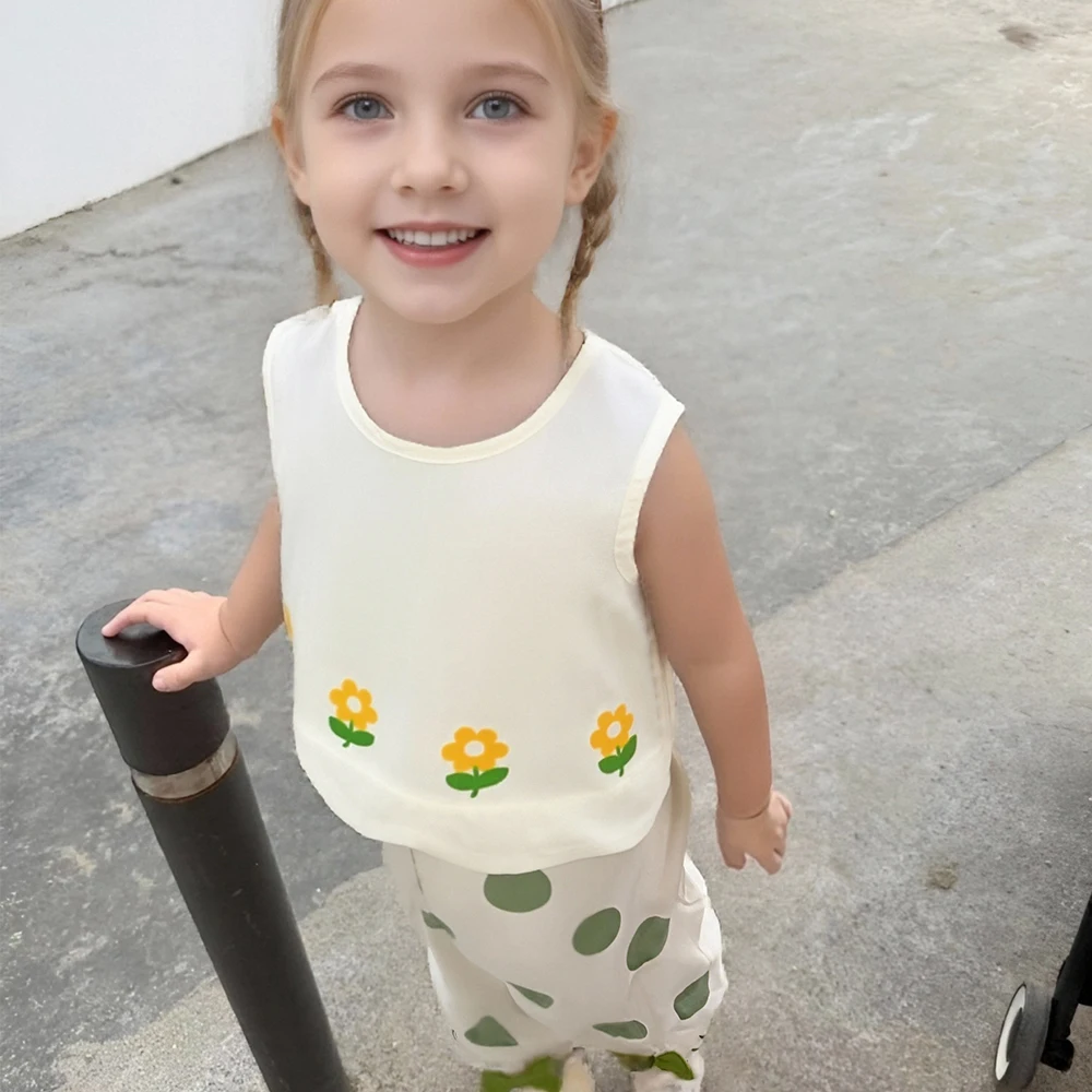 المرأة الكنز الصيف الطازجة زهرة مطرزة سترة + الأخضر موجة فانوس فستان أطفال مع سروال داخلي القطن الخالص الحلو وأنيق اثنين #4