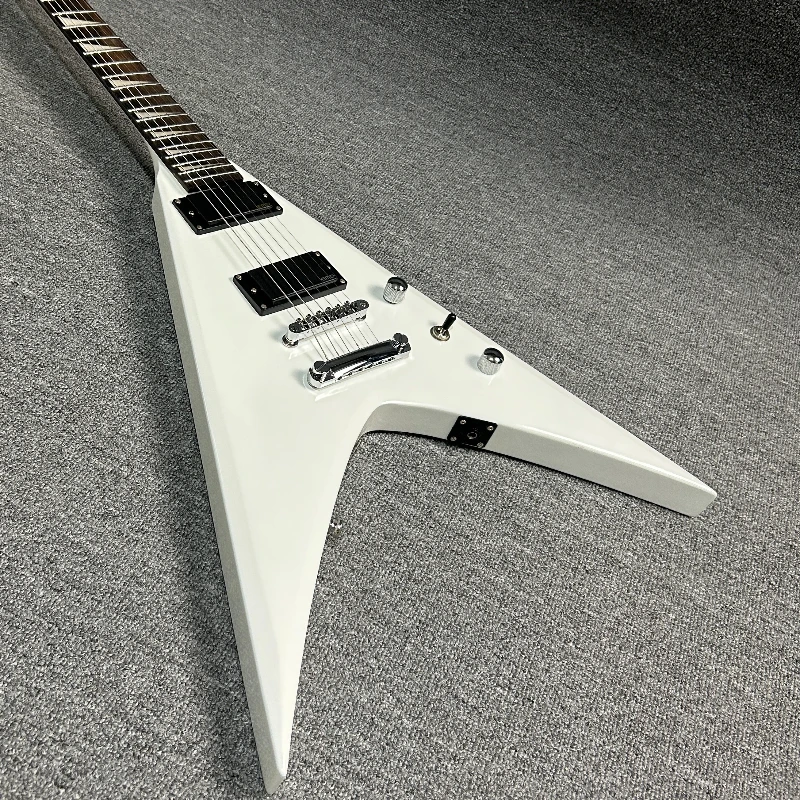 

Электрогитара Custom Flying V с корпусом из белого махагонового дерева, звукоснимателями HH, хромированной фурнитурой, в подарок, бесплатная доставка, фиксированный бридж