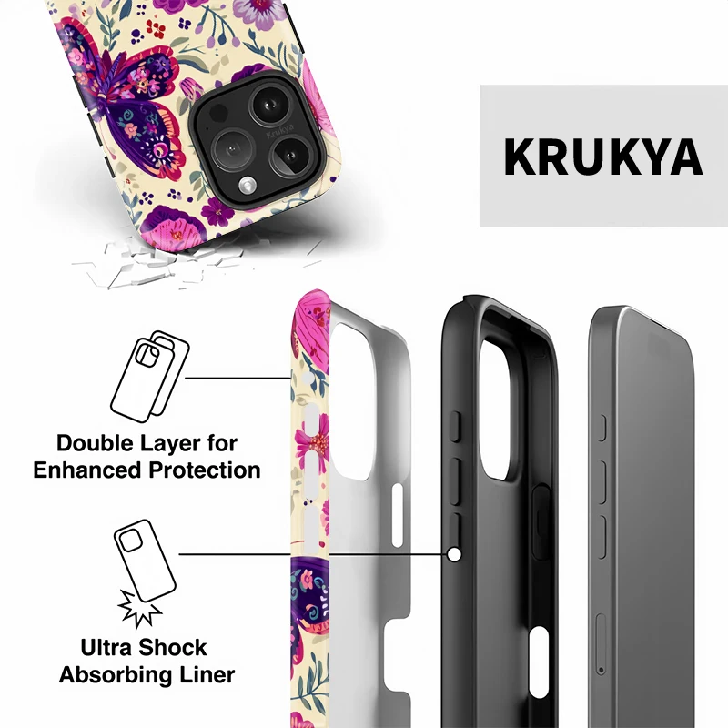 Krukya جراب هاتف آيفون XR XS ماكس SE 2020 17 12 16 برو ماكس 13 14 11 15 17 الهواء للصدمات لينة بولي TPU فراشة زهرة غطاء