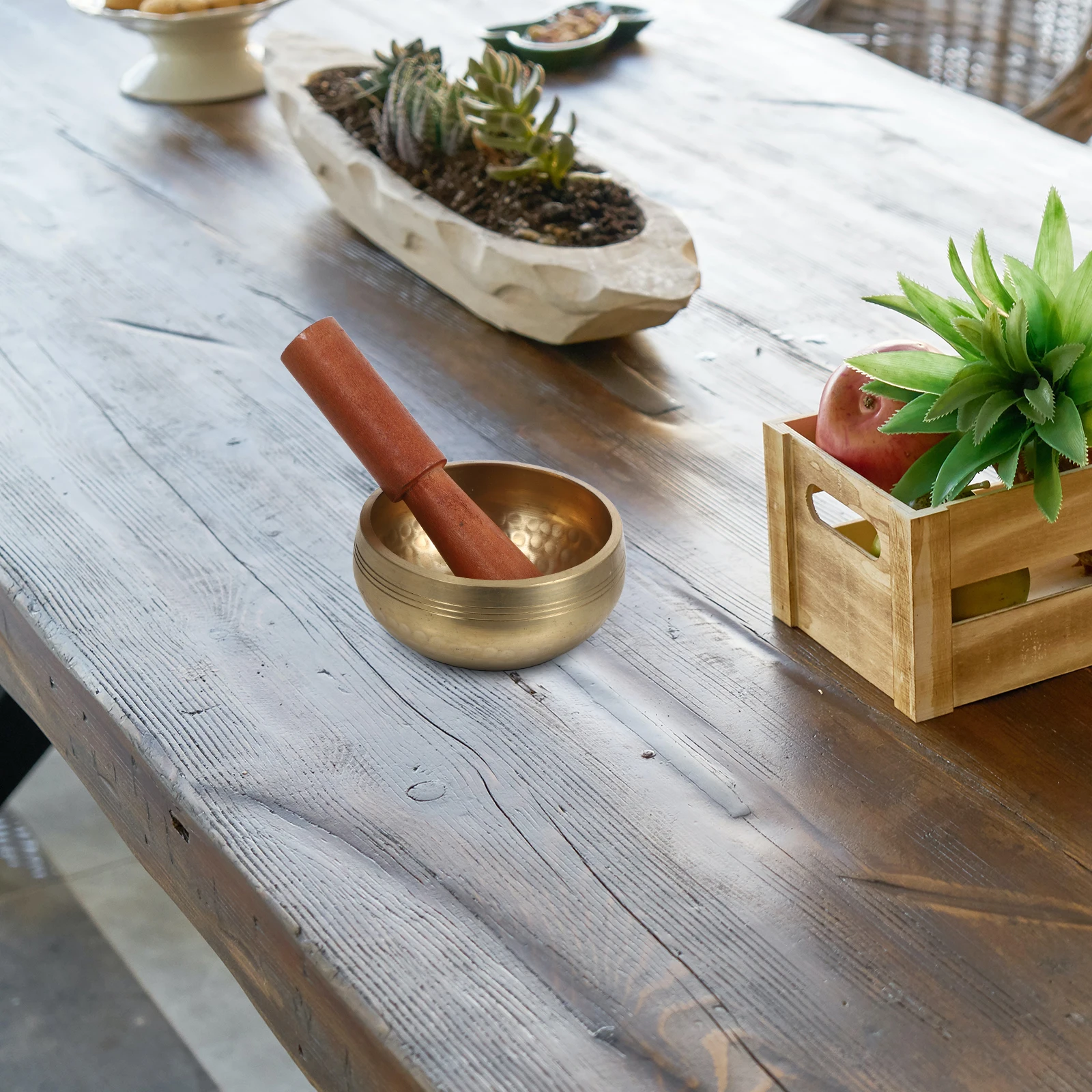 

1 set Sound Copper Sing Meditation Wood Rod Music Therapy Sound Bowl Decorative Wooden Handheld Tone Bowl