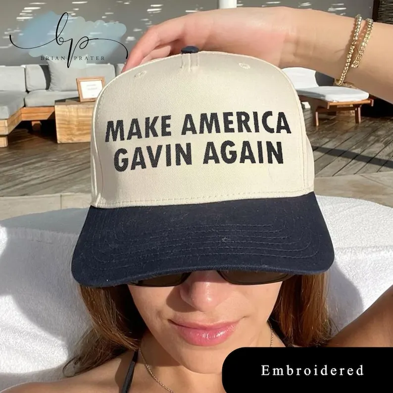 Embroidered Make America Gavin Again Hat, Liberal Hats, Two Tone Trucker Hat, Save democracy Trucker Hats, Gavin Newsom 2028 Hat