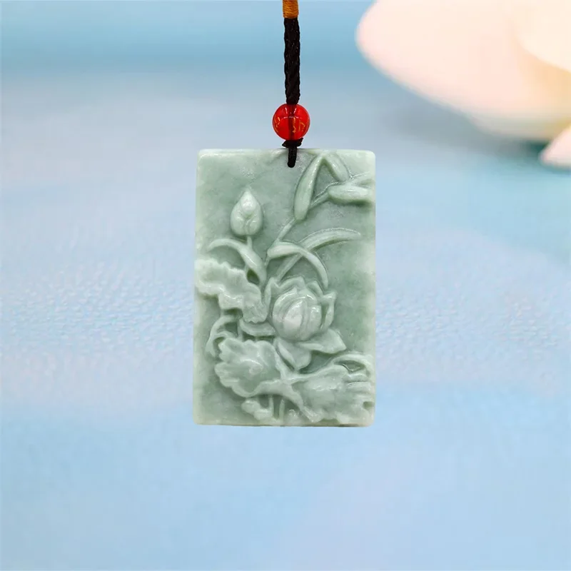 Jade Lotus Pendant Accessories Necklace Chinese Amulets Carved Charm Designer Green Jewelry Talismans Natural Gift Gemstones