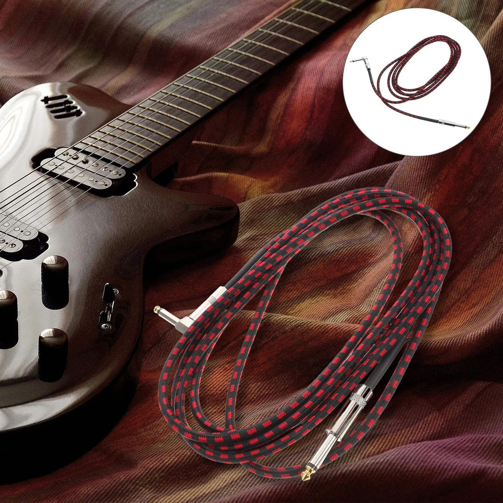 

1pcs Electric Guitar Cable 6.35Mm Long Noise Reduction Patch Cable For Bass Wood Guitar Studio Instrument Connector Accessory