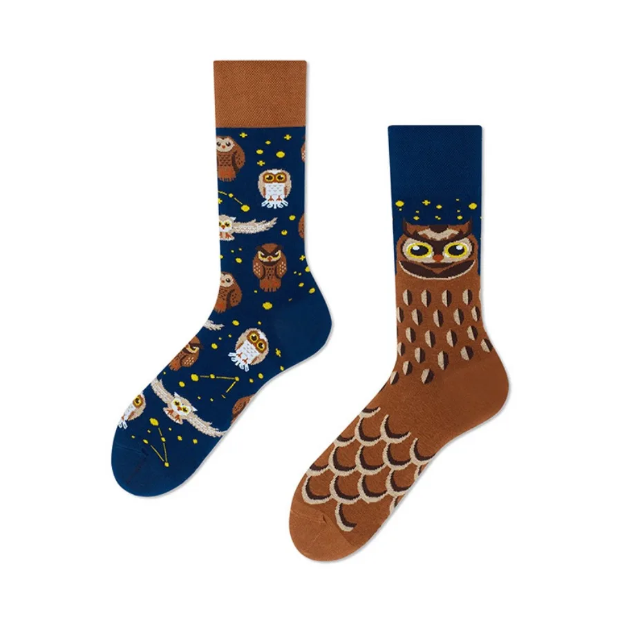 1 pair men socks New Creative Animal Pattern Couple AB Trendy Socks Personalized Fashion Cartoon Jacquard Mid length Socks