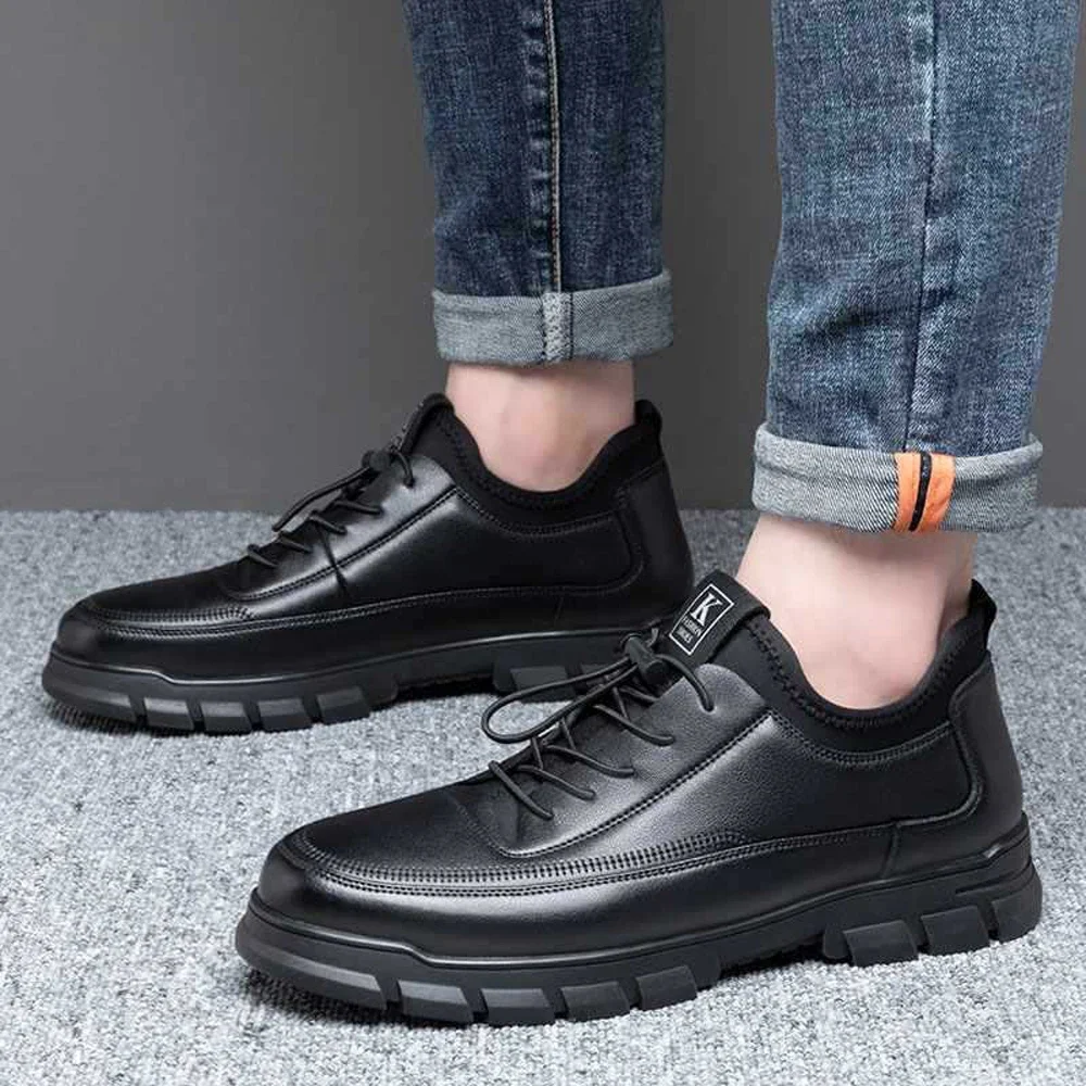 Mens Casual Leather Shoes Fashion Business Office Leather Shoes Comfortable Lightweight Soft Bottom Non-slip Mens Work Shoes