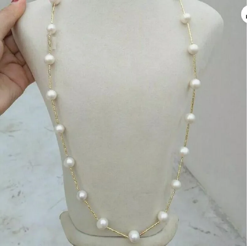 25-inch amazing AAAA+8-9mm Nanhai natural white pearl necklace with 14k gold buckle.