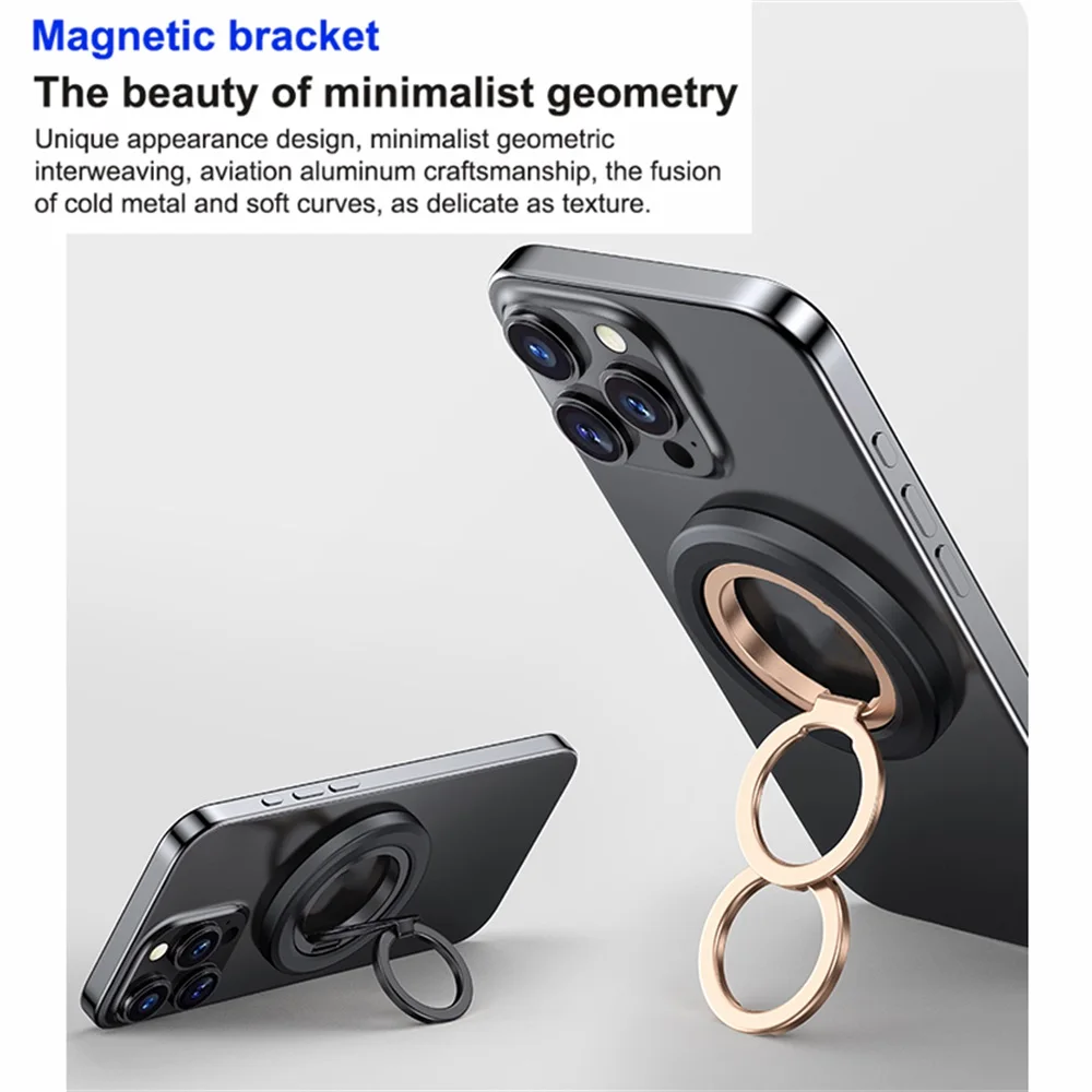 

Cellphones Stand High-level Universal Double Ring Magnetic Phone Holder Built-in Gears Strong Magnet Folding Bracket Ring Holder
