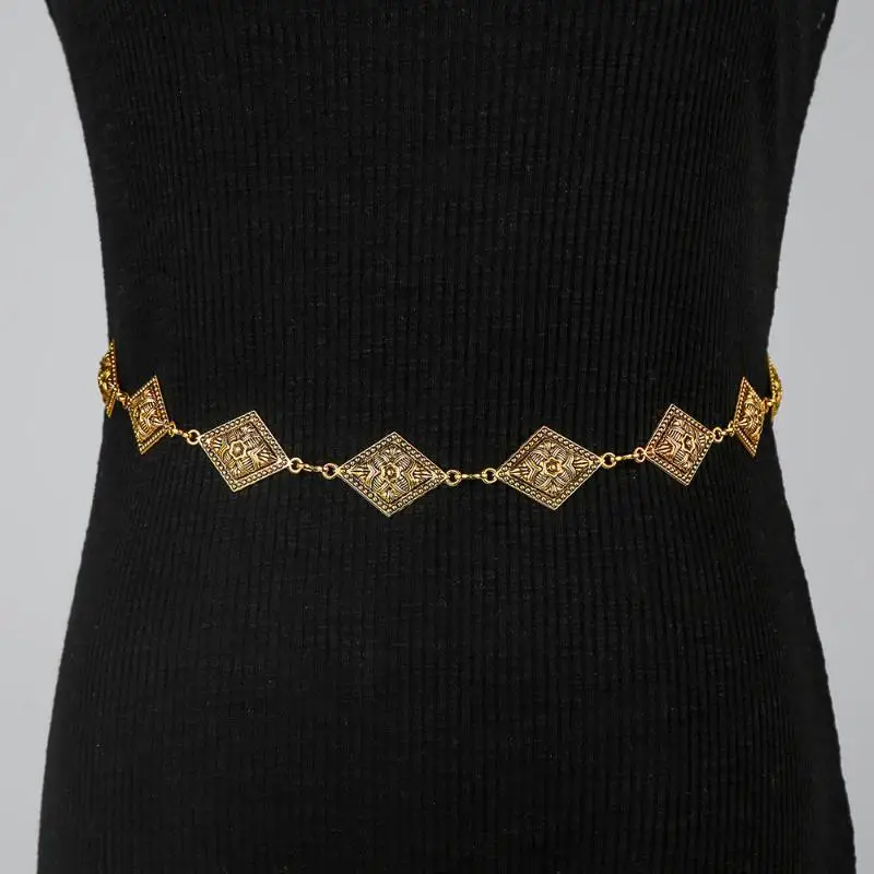 Retro Versatile Ethnic Style Rhombus Bohemian Waist Chain Belt: For Women Fashion Sweater Seal Body Decor Accessories