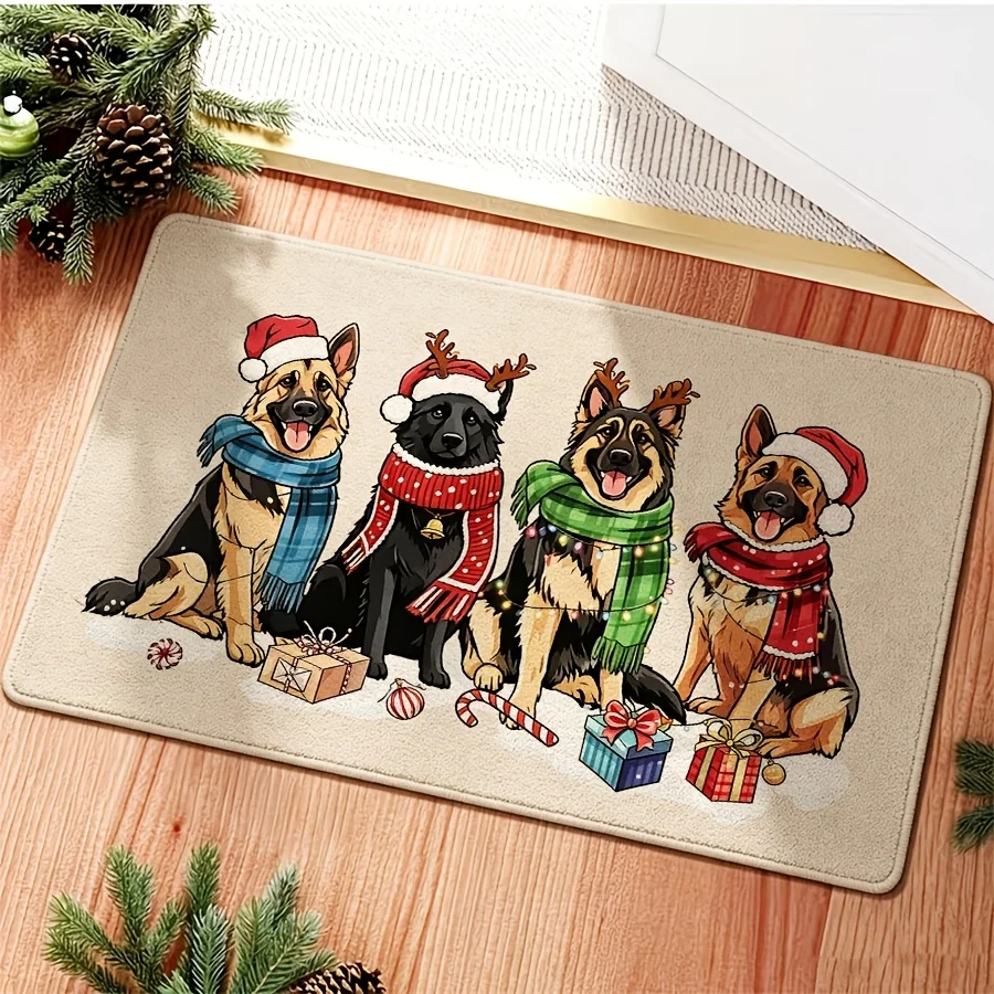 German Shepherd Christmas Dog Print Floor Mat household decorative laundry room balcony cottage front entry seasonal door mat